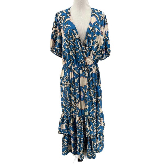 Knox Rose Dresses & Skirts - Knox Rose Women's Blue Floral Short Sleeve Midi Wrap Dress Size XL